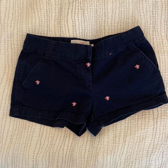 💙 J. Crew Navy and Pink Turtle Critter Shorts Size 6, City Fit - Picture 1 of 2